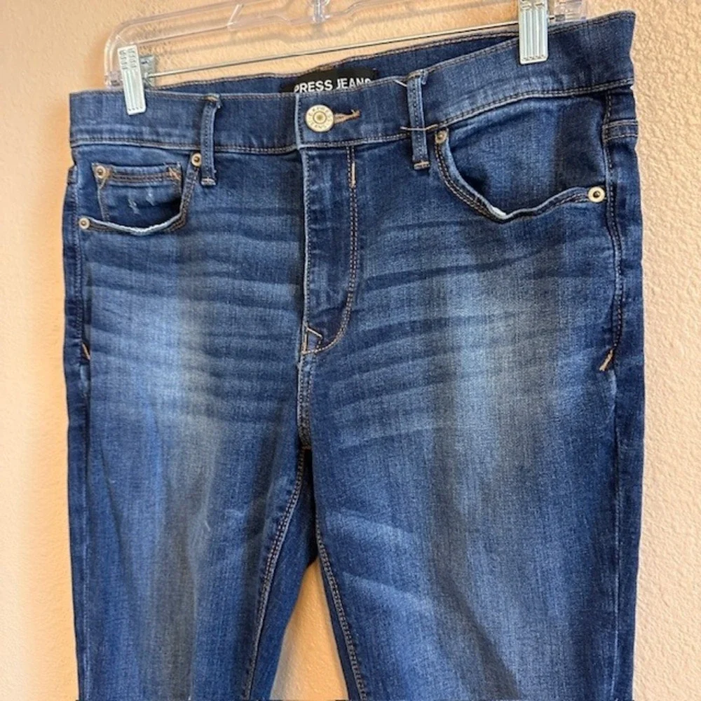 Express‎ Women's Distressed Raw Hem Ankle Legging Denim Blue Stretch Jeans 12